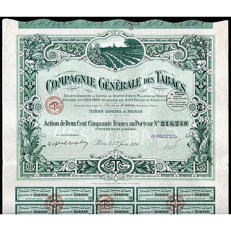 Compagnie Generale des Tabacs Stock Certificate