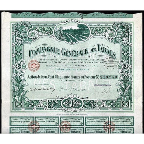 Compagnie Generale des Tabacs Stock Certificate