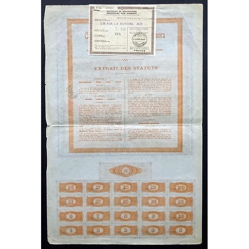 Compagnie Miniere de la Sonora Stock Certificate