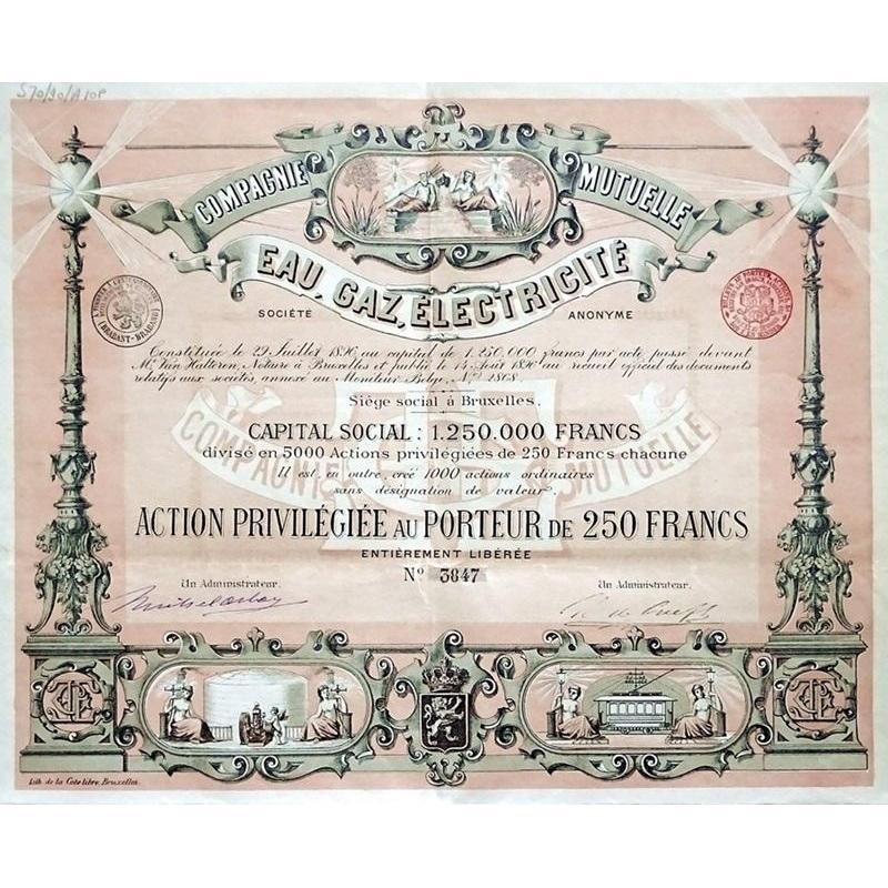 Compagnie Mutuelle Eau, Gaz, Electricite Societe Anonyme Stock Certificate