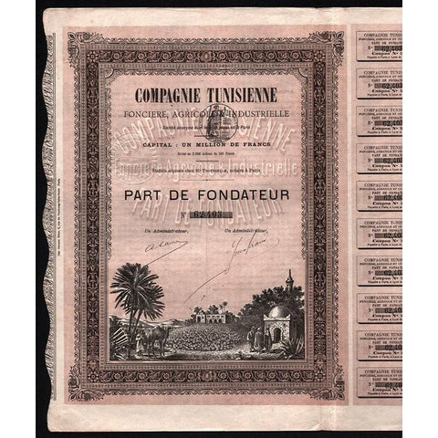 Compagnie Tunisienne Fonciere, Agricole & Industrielle Stock Certificate