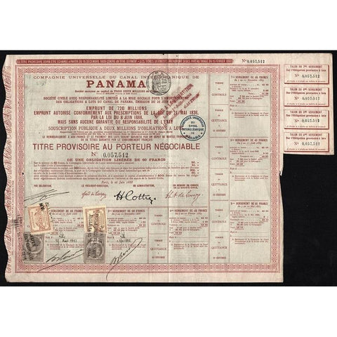 Compagnie Universelle du Canal Interoceanique de Panama Stock Certificate