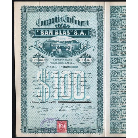 Compania Carbonera "San Blas" S.A. Stock Certificate