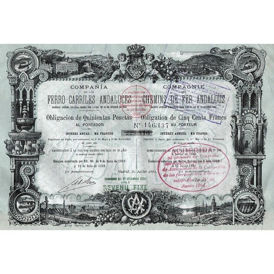 Compania de los Ferro-Carriles Andaluces / Compagnie des Chemins de Fer Andalous Stock Certificate