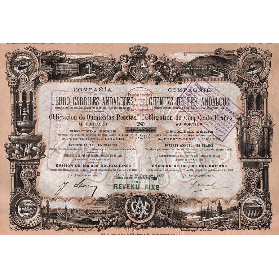 Compania de los Ferro-Carriles Andaluces / Compagnie des Chemins de Fer Andalous Stock Certificate