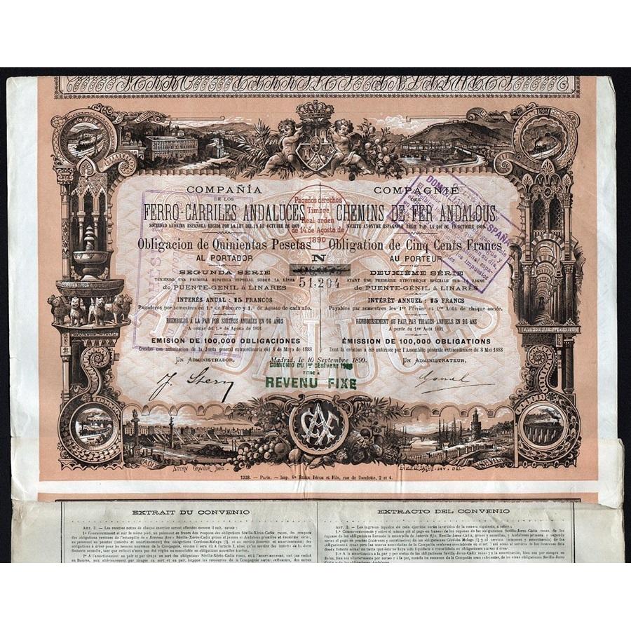 Compania de los Ferro-Carriles Andaluces / Compagnie des Chemins de Fer Andalous Stock Certificate