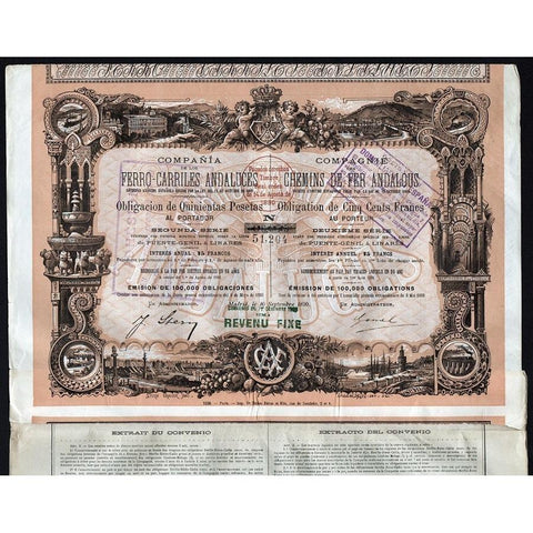 Compania de los Ferro-Carriles Andaluces / Compagnie des Chemins de Fer Andalous Stock Certificate
