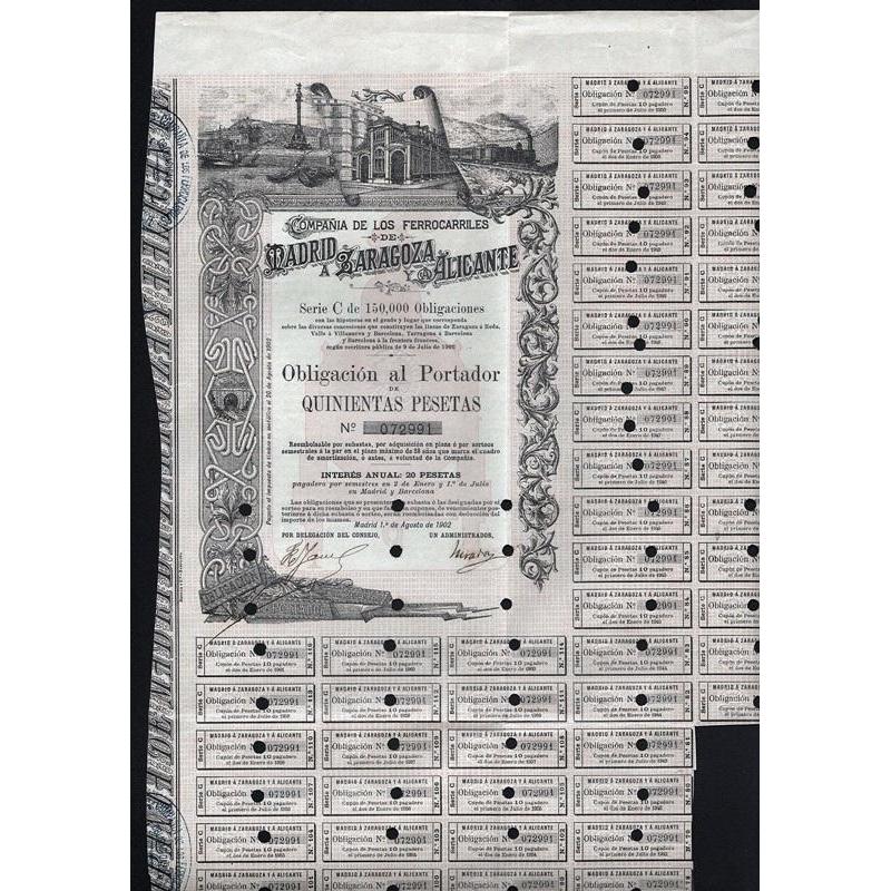 Compania de Los Ferrocarriles de Madrid a Zaragoza y Alicante Stock Certificate