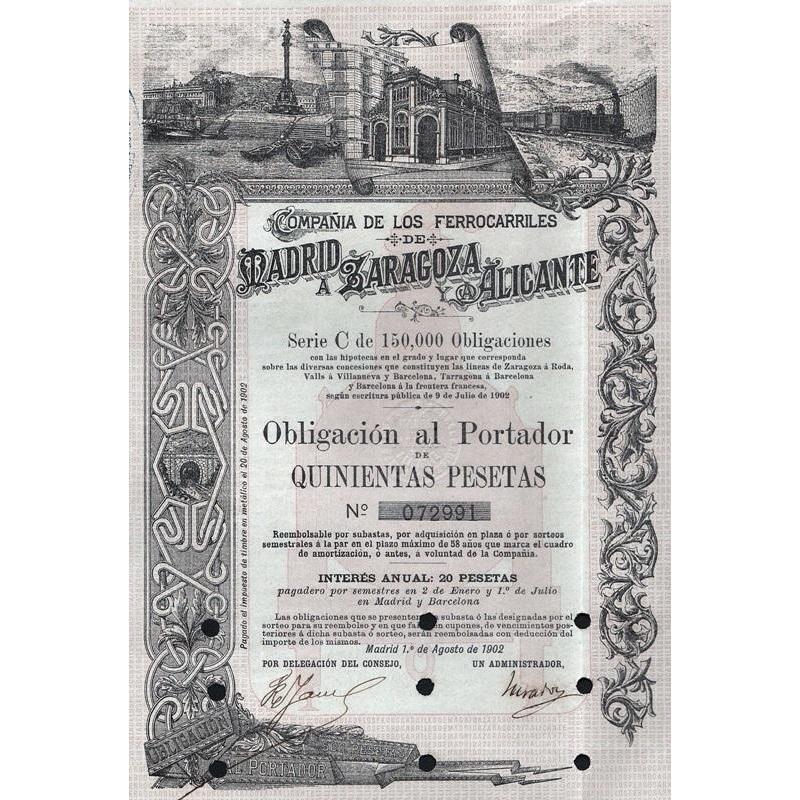 Compania de Los Ferrocarriles de Madrid a Zaragoza y Alicante Stock Certificate