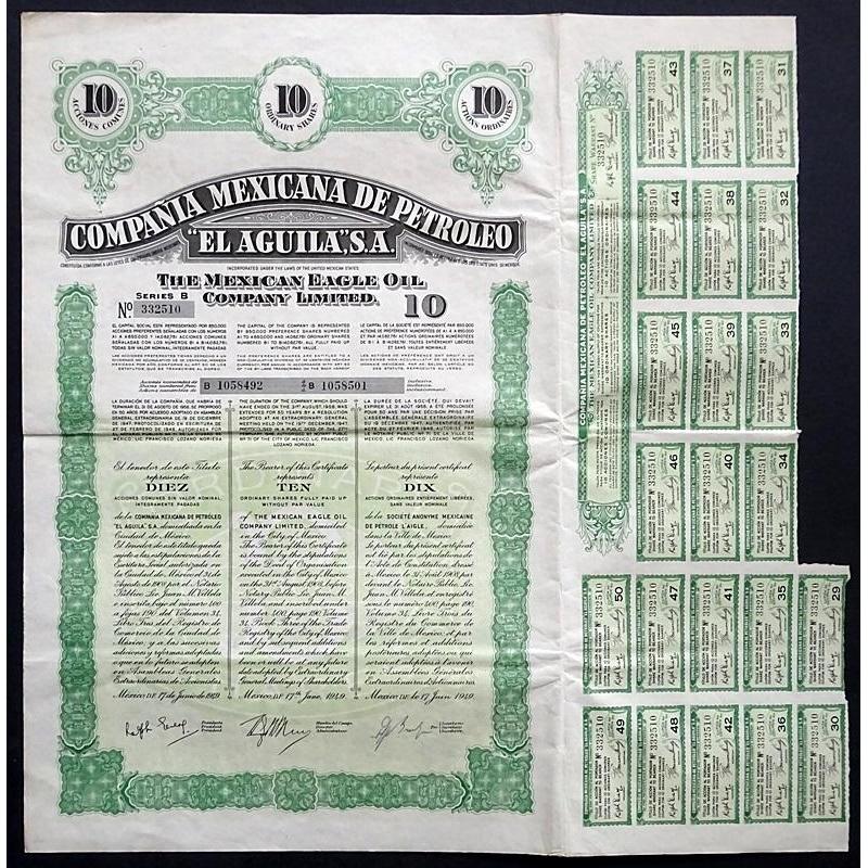 Compania Mexicana de Petroleo "El Aguila", S.A. - The Mexican Eagle Oil Company Limited Stock Certificate