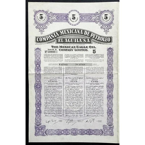 Compania Mexicana de Petroleo "El Aguila", S.A. - The Mexican Eagle Oil Company Limited Stock Certificate
