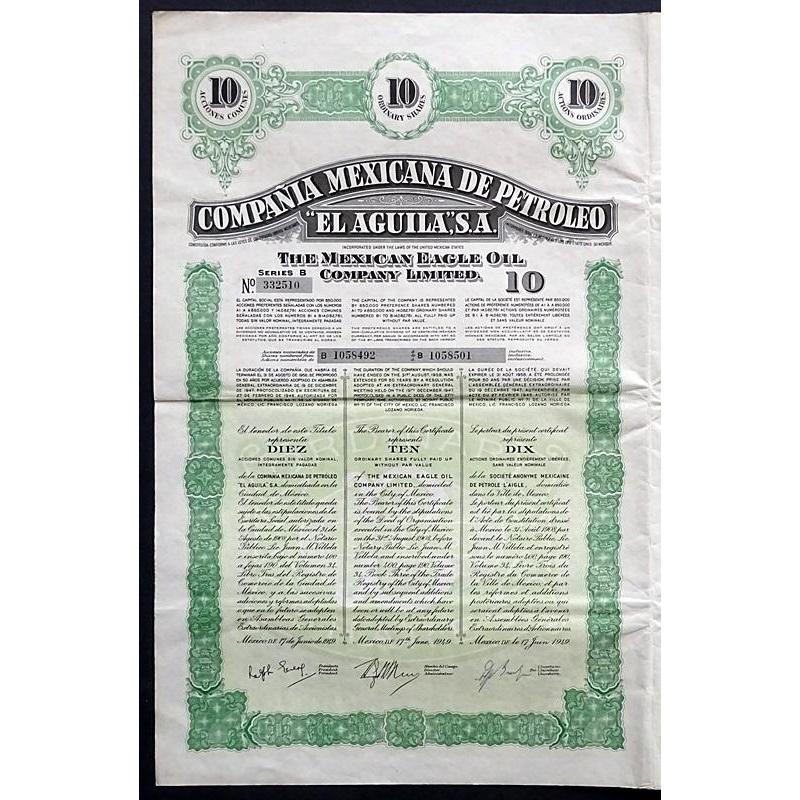 Compania Mexicana de Petroleo "El Aguila", S.A. - The Mexican Eagle Oil Company Limited Stock Certificate