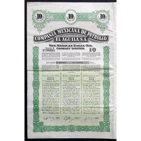 Compania Mexicana de Petroleo "El Aguila", S.A. - The Mexican Eagle Oil Company Limited Stock Certificate