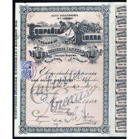 Compania Minera Cubierta y Anexas Sociedad Anonima Stock Certificate