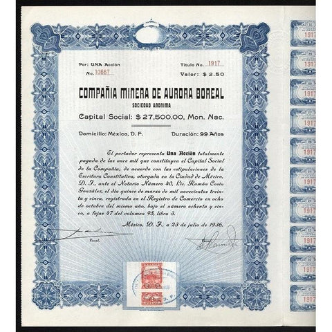 Compania Minera de Aurora Boreal Sociedad Anonima Stock Certificate