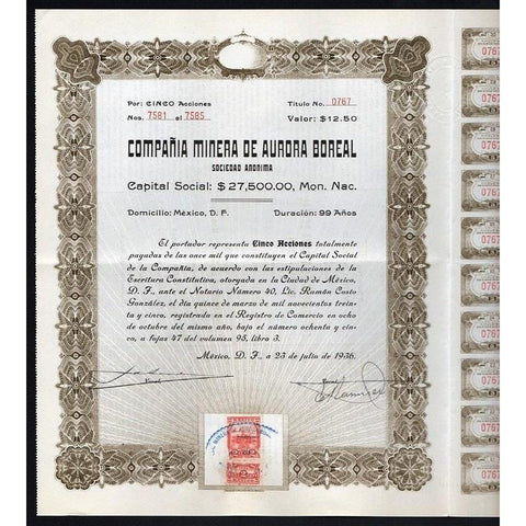 Compania Minera de Aurora Boreal Sociedad Anonima Stock Certificate