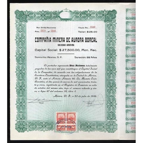 Compania Minera de Aurora Boreal Sociedad Anonima Stock Certificate