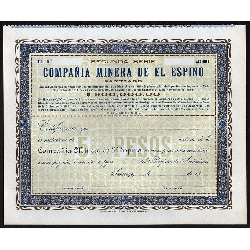 Compania Minera de el Espino Stock Certificate