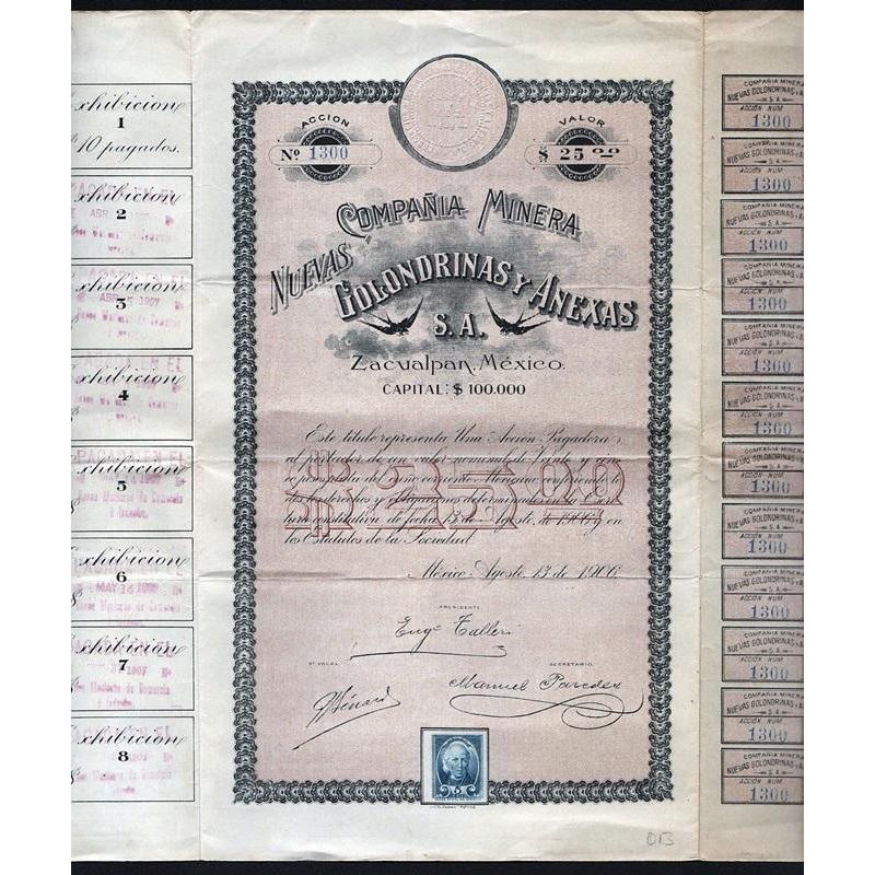 Compania Minera Nuevas Golondrinas y Anexas S.A. Stock Certificate
