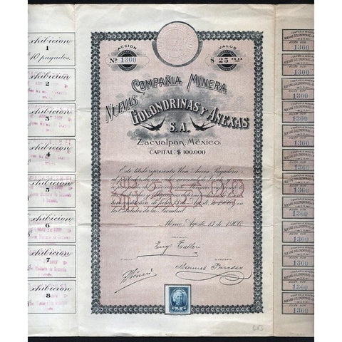 Compania Minera Nuevas Golondrinas y Anexas S.A. Stock Certificate
