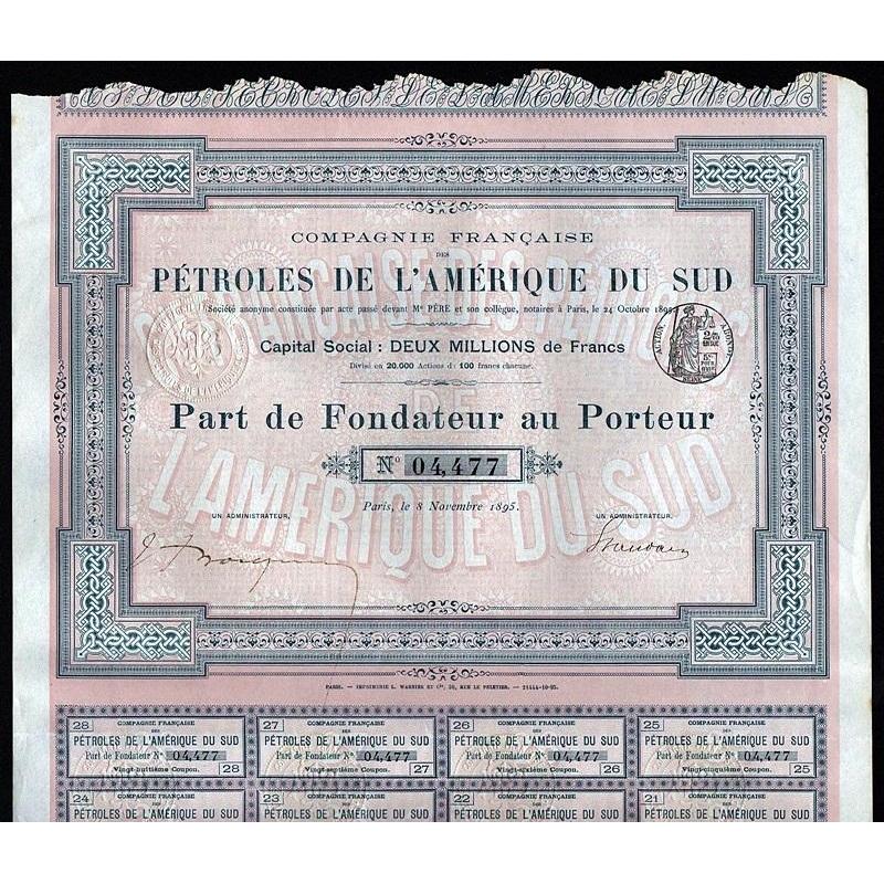 Companie Francaise des Petroles de l'Amerique du Sud Stock Certificate