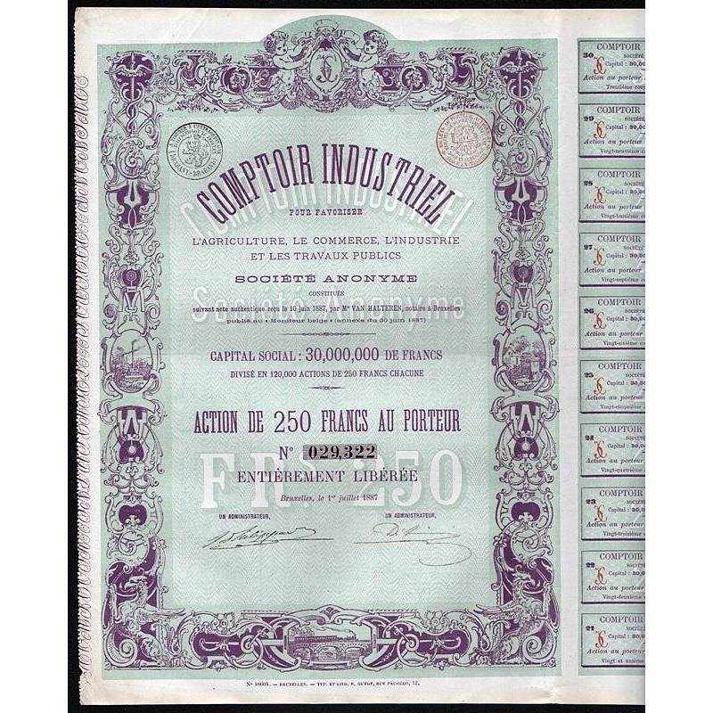 Comptoir Industriel pour Favoriser L'Agriculture, Le Commerce, L'Industrie et les Travaux Publics Societe Anonyme Stock Certificate