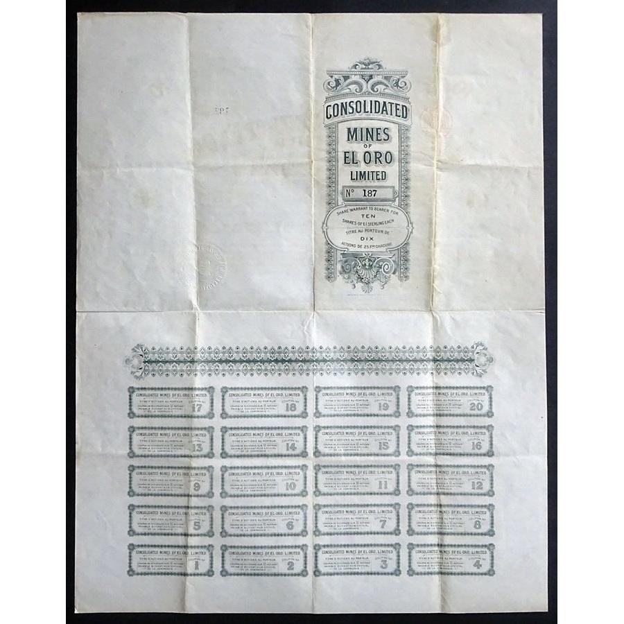 Consolidated Mines of El Oro, Limited Stock Certificate