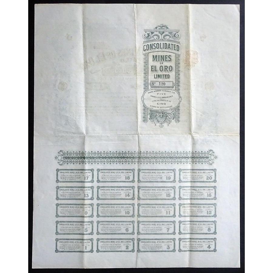 Consolidated Mines of El Oro Stock Certificate
