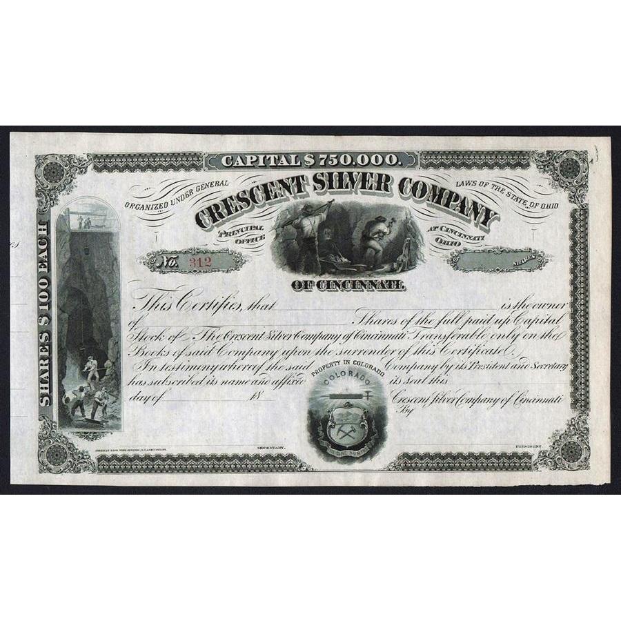 Crescent Silver Company of Cincinnati Stock Certificate
