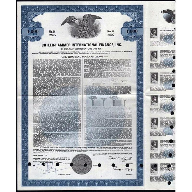 Cutler-Hammer International Finance, Inc. Stock Certificate