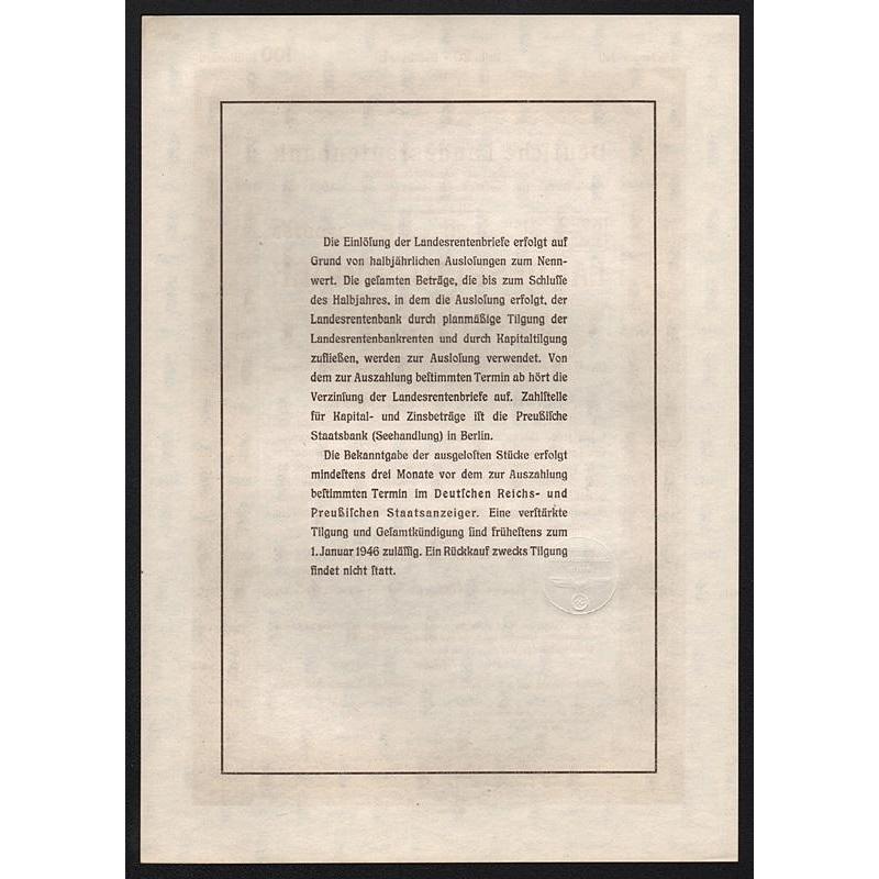 Deutsche Landesrentenbank, Landesrentenbrief über 100 Reichsmark Stock Certificate