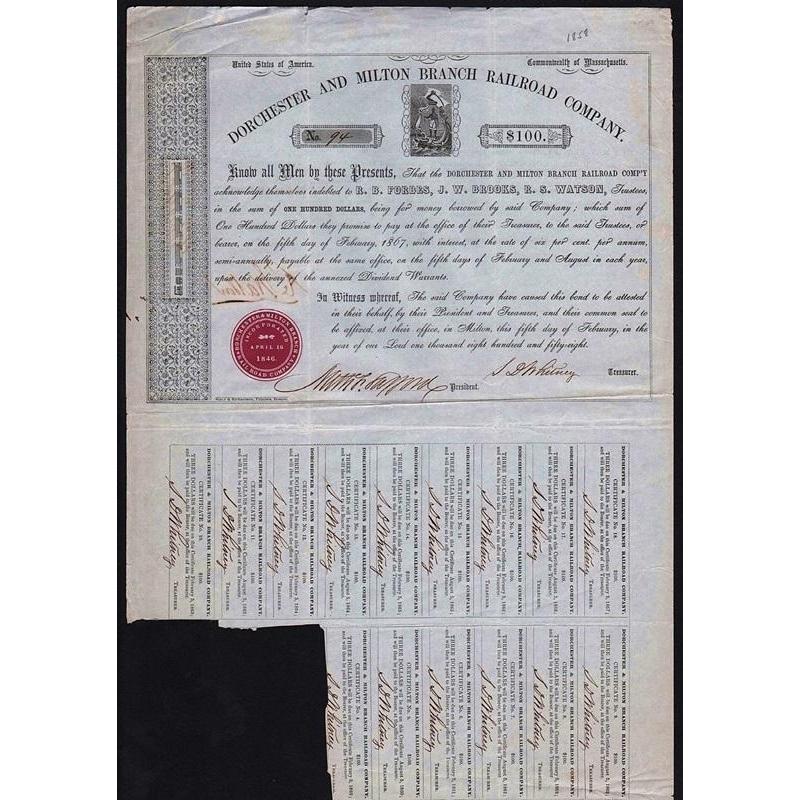 Dorchester and Milton Branch Railroad Company Stock Certificate