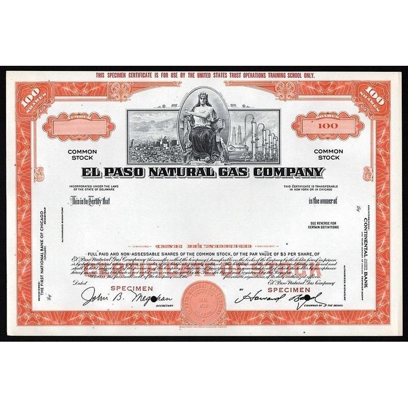El Paso Natural Gas Company (Specimen) Stock Certificate