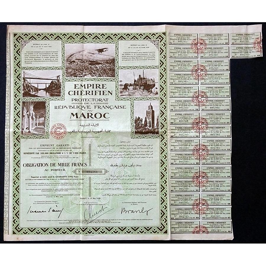 Empire Cherifien, Protectorat de la Republique Francaise au Maroc Stock Certificate