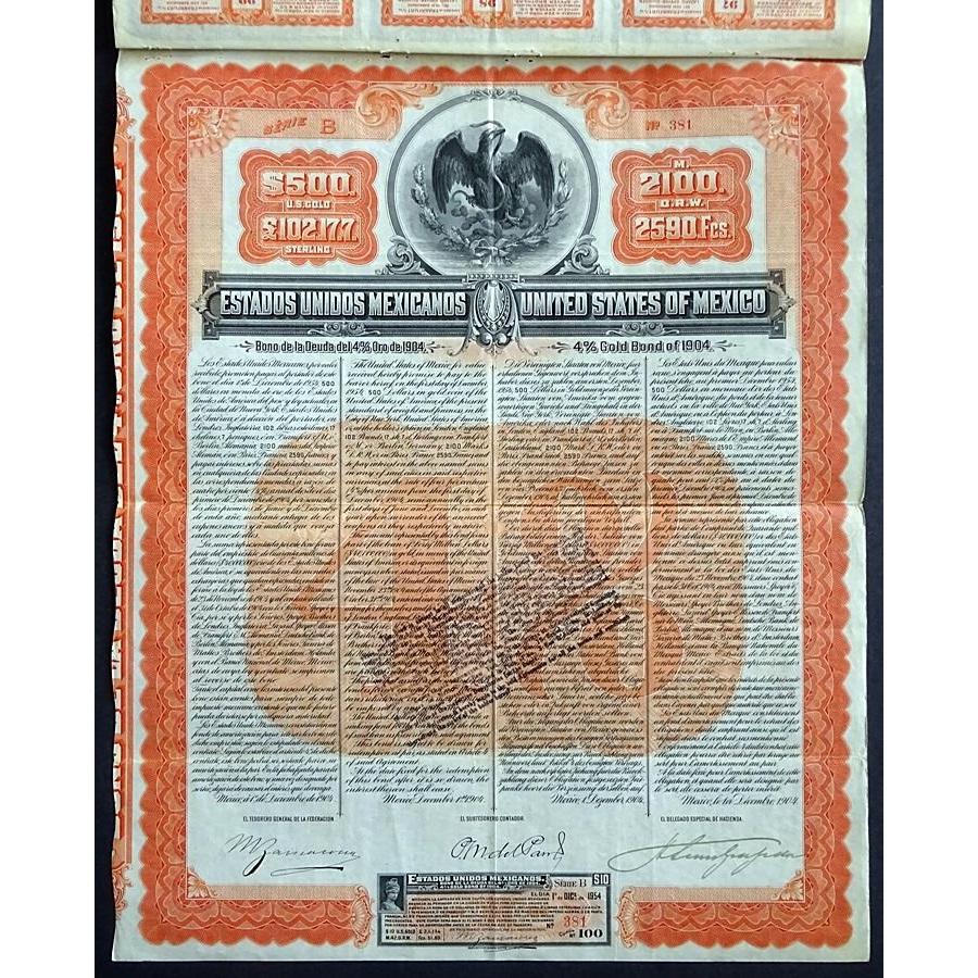 Estados Unidos Mexicanos / United States of Mexico - $500 Gold Bond Stock Certificate