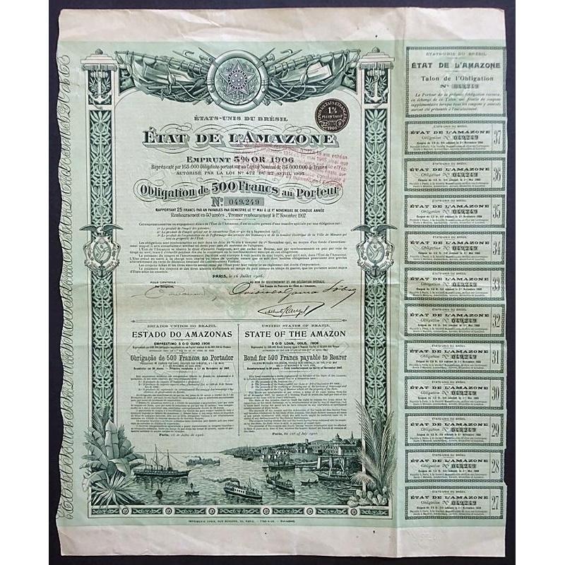 Etats Unis du Bresil: Etat de l'Amazone 1906 (Gold Bond)