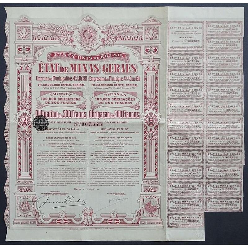 Etats-Unis due Bresil, Etat de Minas Geraes Stock Certificate