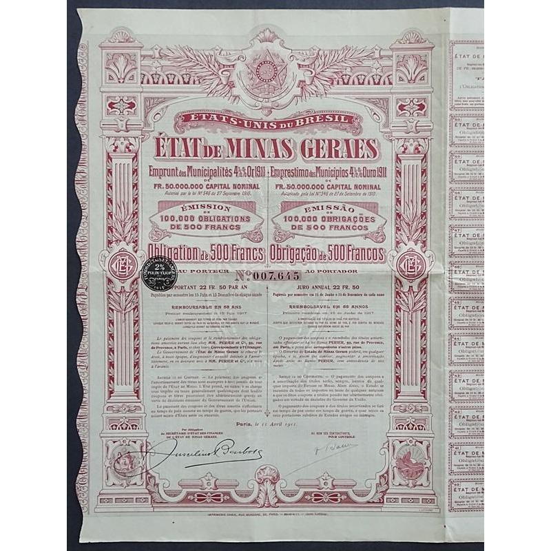 Etats-Unis due Bresil, Etat de Minas Geraes Stock Certificate