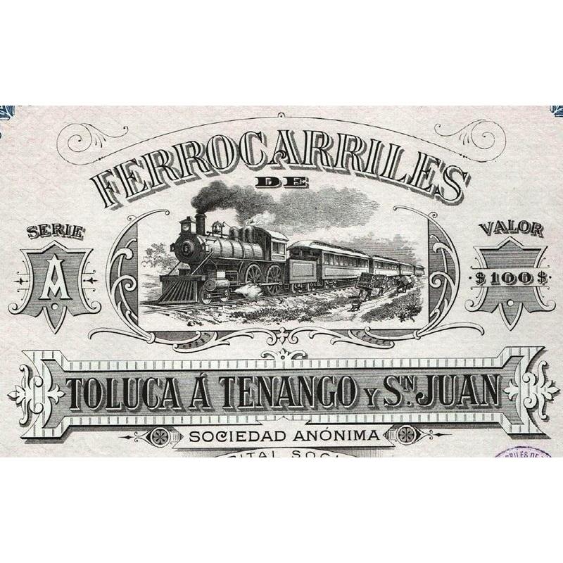 Ferrocarriles de Toluca a Tenango y Sn. Juan Sociedad Anonima Stock Certificate