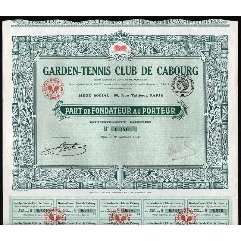 Garden-Tennis Club de Cabourg Stock Certificate