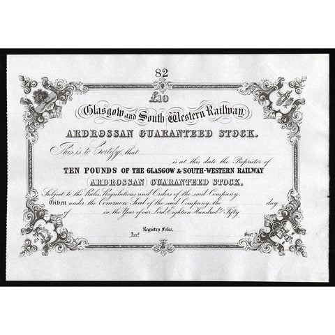 Glasgow and South Western Railway Stock Certificate