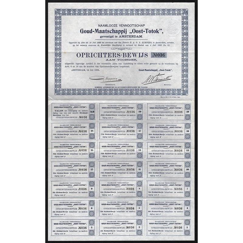 Goud-Maatschappij “Oost-Totok” Stock Certificate