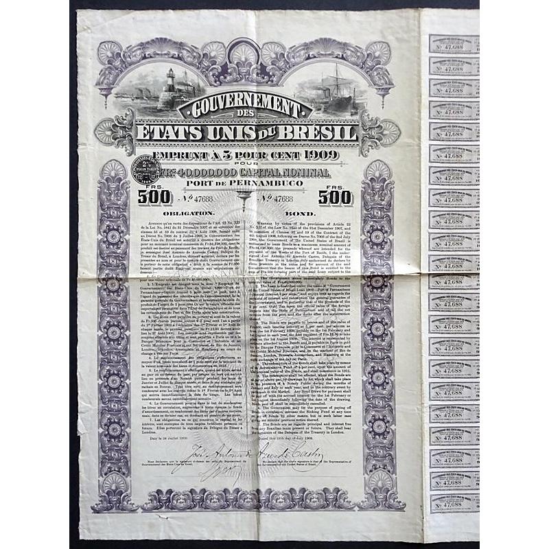 Gouvernement des Etats Unis du Bresil Stock Certificate