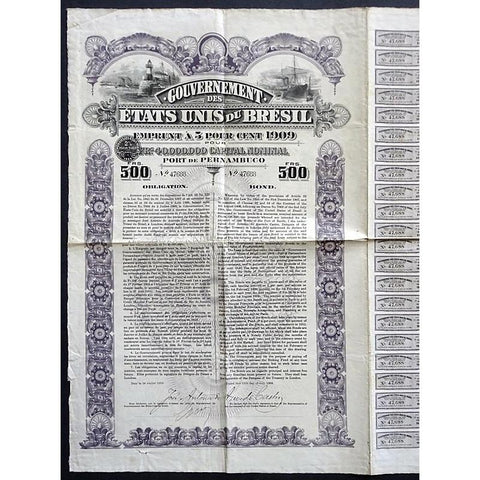 Gouvernement des Etats Unis du Bresil Stock Certificate