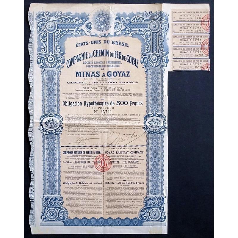 Goyaz Railway Company - Concessionnary of the Minas-Goyaz Line Stock Certificate