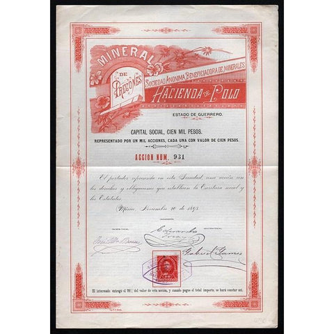 Hacienda Beneficiadora de Minerales de "Polo" Sociedad Anonima Stock Certificate