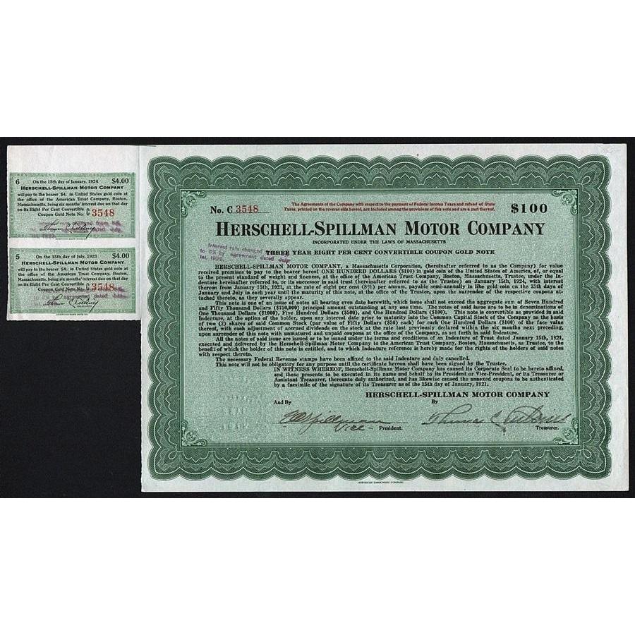 Herschell-Spillman Motor Company Stock Certificate
