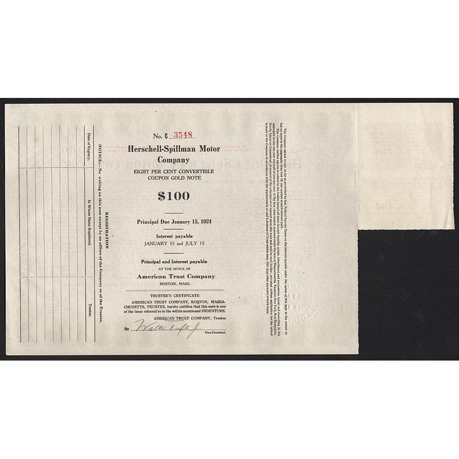 Herschell-Spillman Motor Company Stock Certificate
