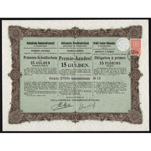 Holländische Bodenkreditanstalt in Amsterdam - Hollandsche Grondkreditbank gevestigd te Amsterdam Stock Certificate