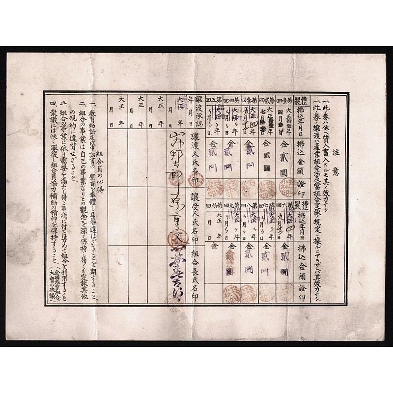 Horie Credit Association Limited Stock Certificate